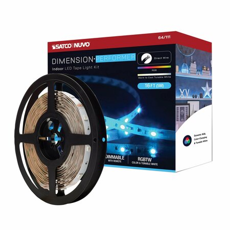 NUVO Dimension Performer Tape Light Strip - 16 ft. RGB + Tunable White - J-Box Connection - IR Remote 64/111